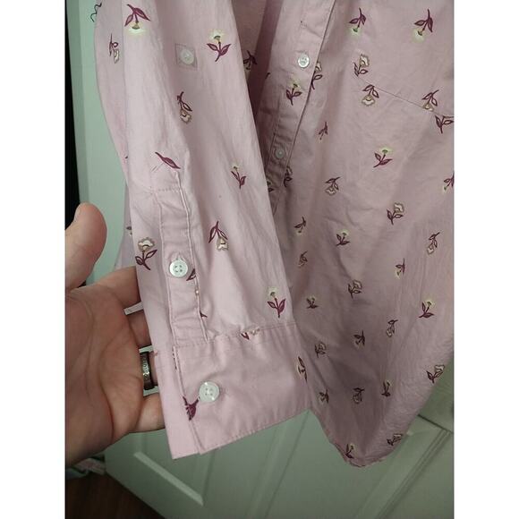 Croft&Barrow Woman 2X Shirt Pink Yellow Floral Collared Button Roll Tab Sleeve - Picture 8 of 10